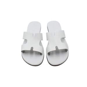 White handmade leather sandals with soft leather insole- front