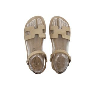 Handmade grey leather sandals with soft sole and ankle ties