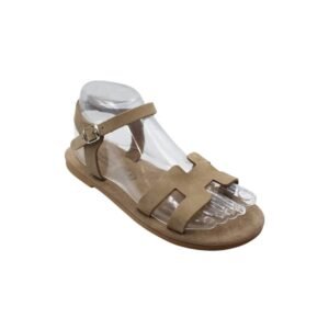 Handmade grey leather sandals with soft sole and ankle ties-4