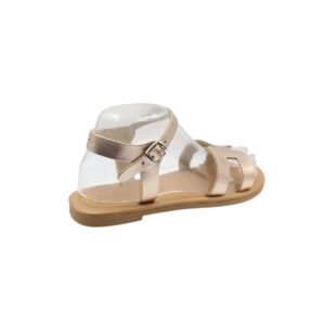 Rose gold leather sandals with soft insole and buckle closure -4