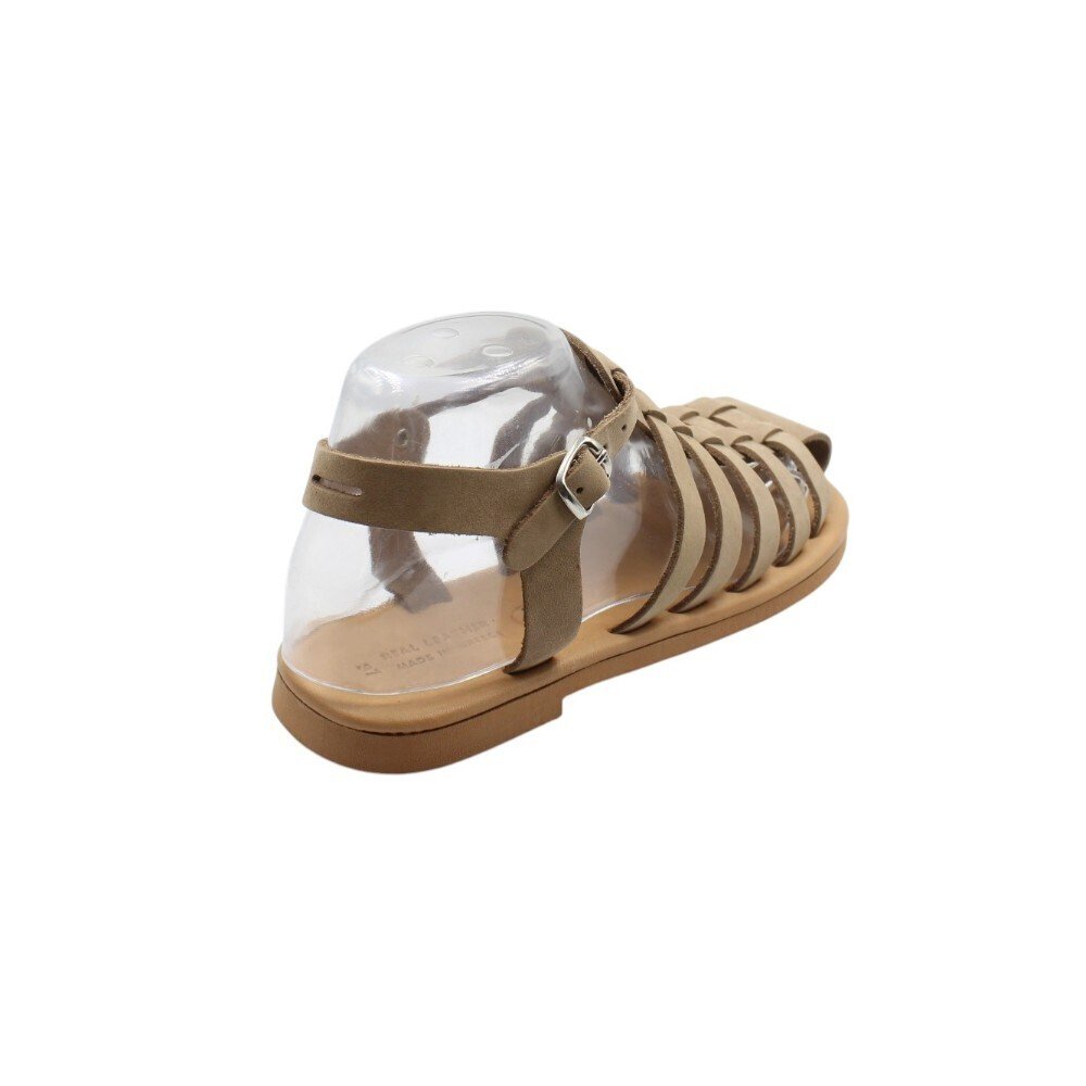 Leather fisherman sandals in sand grey with metal buckle closure