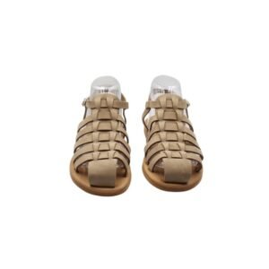 Leather fisherman sandals in sand grey -3