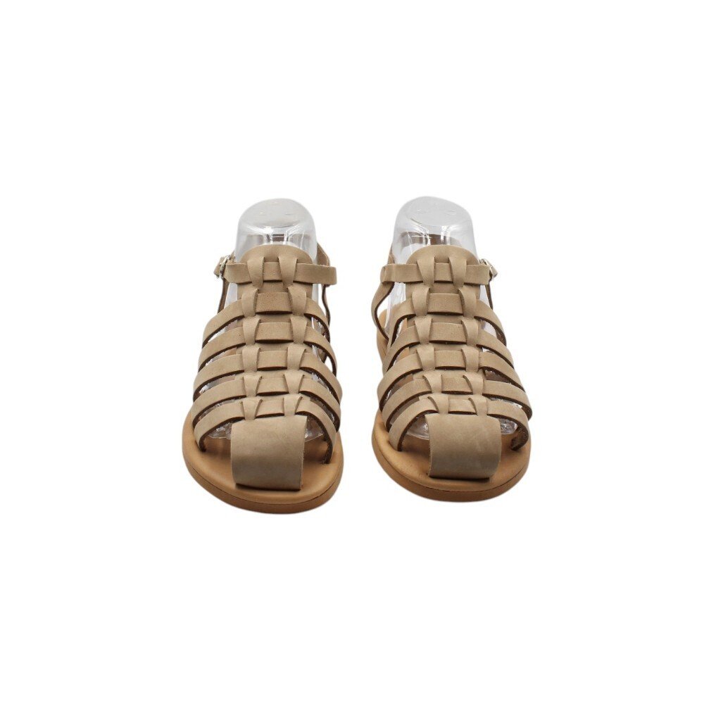 Leather fisherman sandals in sand grey -3