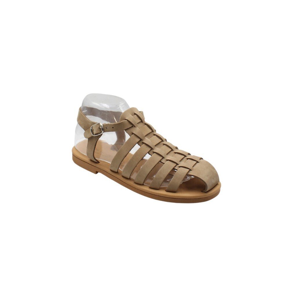 Leather fisherman sandals in sand grey -2