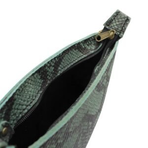 Handcrafted leather shoulder and crossbody bag with snake print with one main compartment