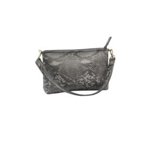 Handcrafted leather shoulder and crossbody bag with snake print gray color