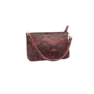 Handcrafted leather shoulder and crossbody bag with snake print fucshia color
