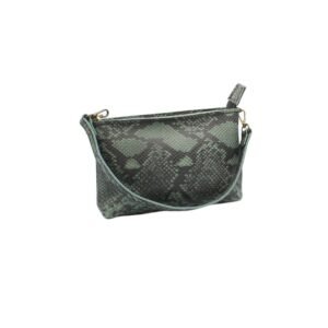 Handcrafted leather shoulder and crossbody bag with snake print tirquoise color