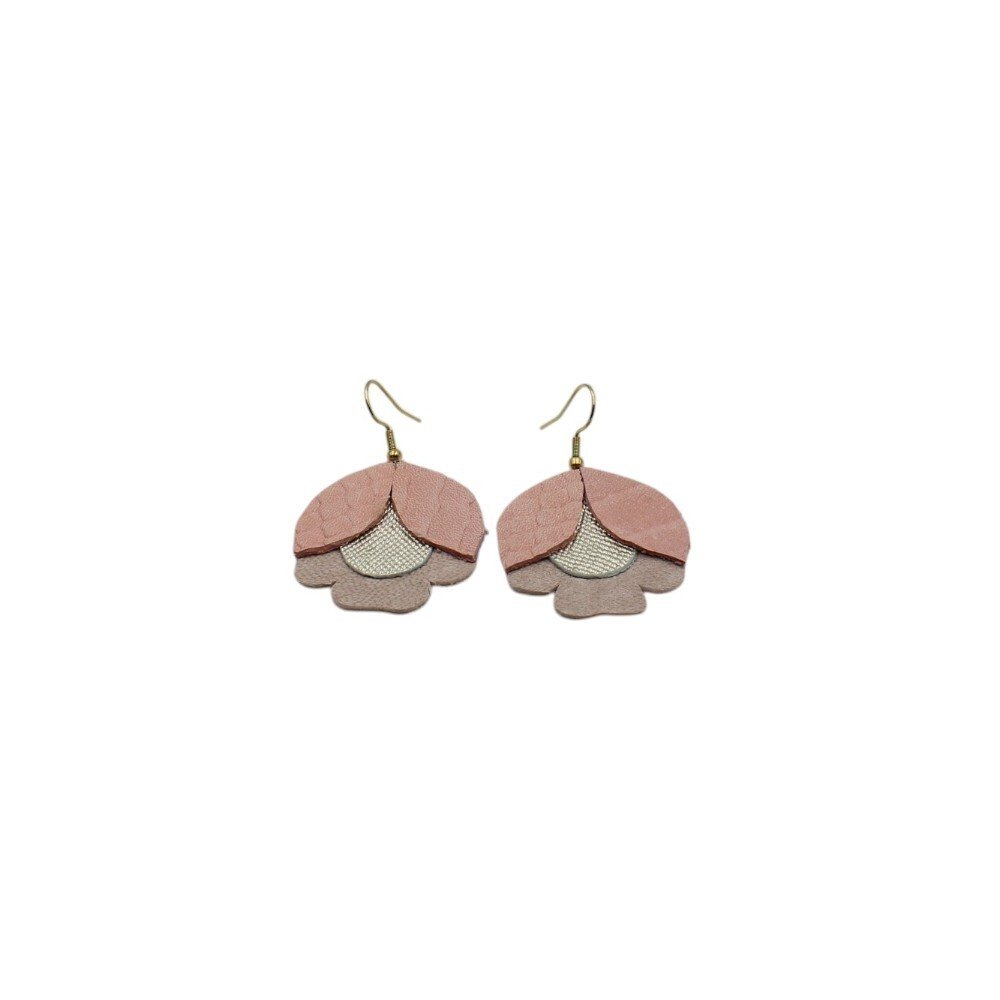 Handcrafted leather dangle earrings in pink tones 2