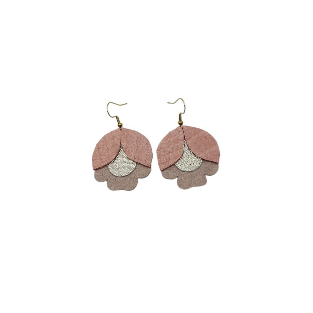 Handcrafted leather dangle earrings in pink tones