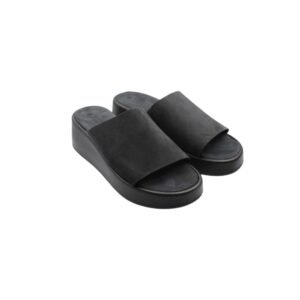 Black leather platform sandals with soft suede leather insole