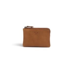 Leather coin pouch with key holder tan color