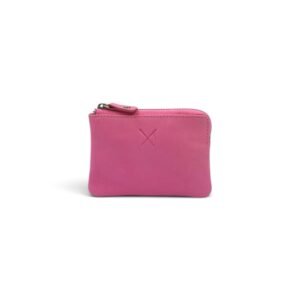 Leather coin pouch with key holder pink color