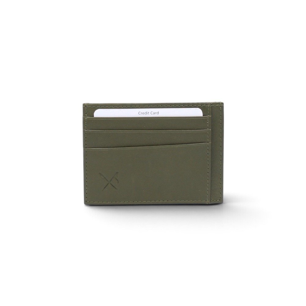 Double-sided leather card holder with RFID protection green color