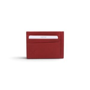Double-sided leather card holder with RFID protection red color