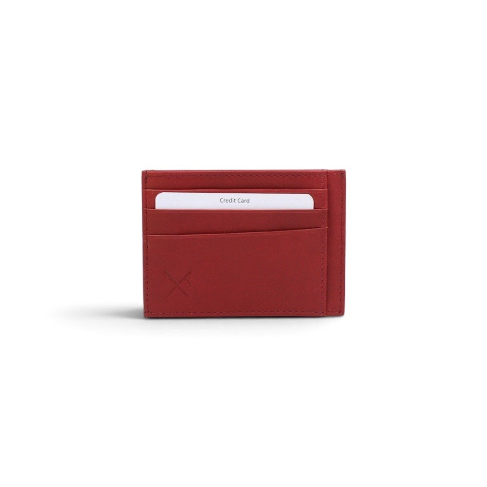 Double-sided leather card holder with RFID protection red color