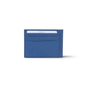 Double-sided leather card holder with RFID protection blue color