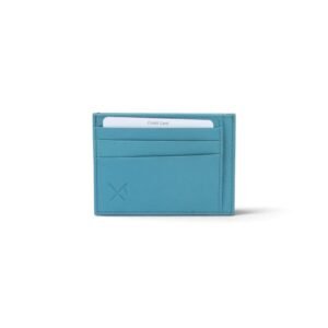 Double-sided leather card holder with RFID protection turquoise color