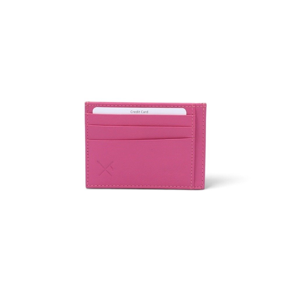 Double-sided leather card holder with RFID protection pink color