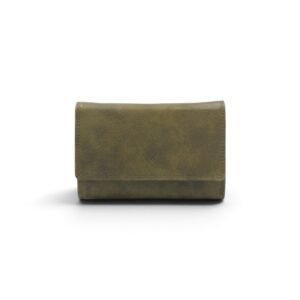 Large-sized leather women wallet with RFID protection green color