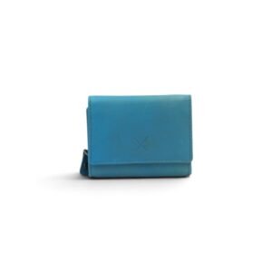 Small women's leather wallet with RFID protection turquoise color