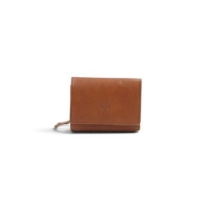Small women's leather wallet with RFID protection tan color