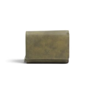Medium women’s leather wallet with card slots and RFID protection green color