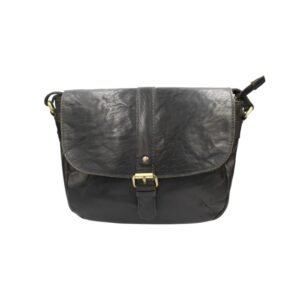 Large leather crossbody bag with a flap and zipper closure black color